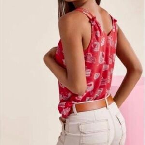 CAbi Red and White Patterned Tank Top